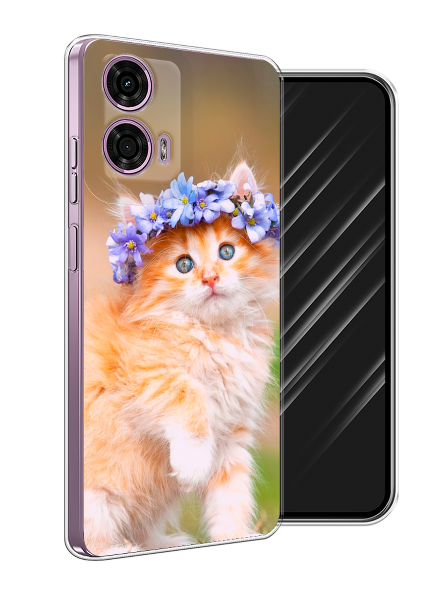 

Чехол Awog на Motorola Moto G24 "Рыжий кот в венке", Коричневый;синий, 243850-1