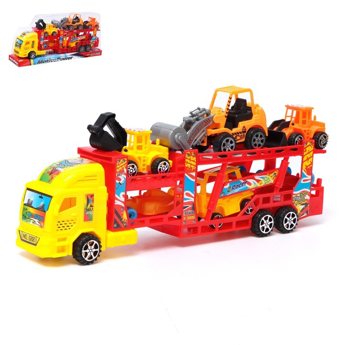 Грузовик инерционный «Автовоз», с 6 машинами, цвета МИКС грузовик инерционный автовоз пожарная служба с 2 машинками и 1 вертолётом