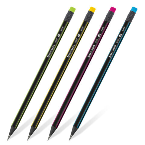 

Карандаш чернографитный BRAUBERG VIVID 1 шт. HB с ластиком корпус ассорти 181756