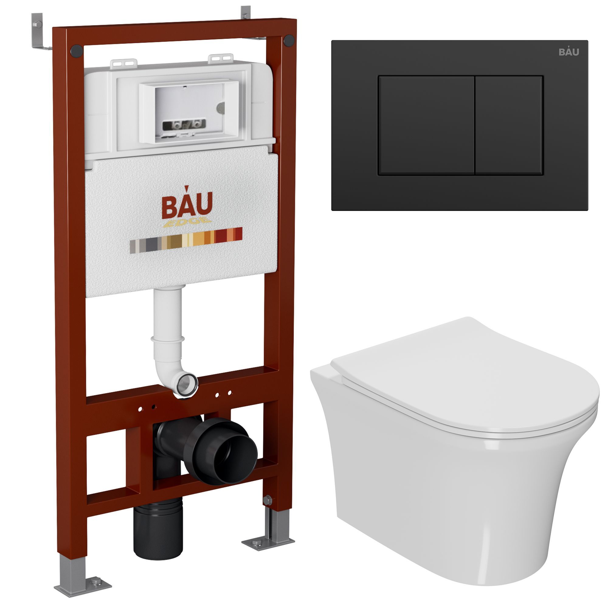 

Комплект BAU 6 в 1: инсталляция BAU PRO, унитаз подвесной безободковый Bau Spectrum PRO, 10752