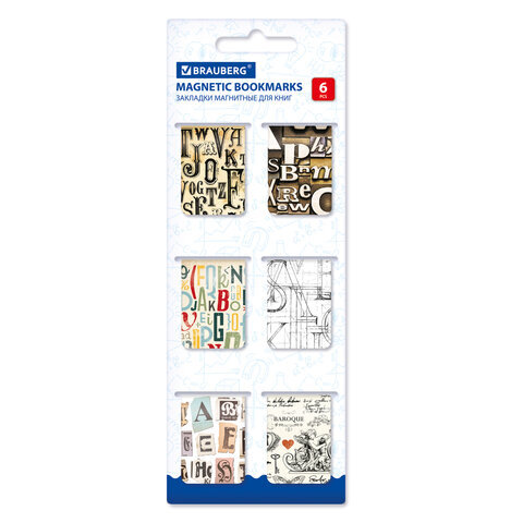 

Закладки для книг МАГНИТНЫЕ LETTERS набор 6 шт. 35x25 мм BRAUBERG 113166, 872