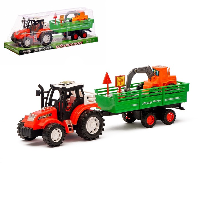 Трактор инерционный «Фермер», с прицепом, цвета МИКС инерционный погрузчик наша игрушка фермер с прицепом и дровами 614510