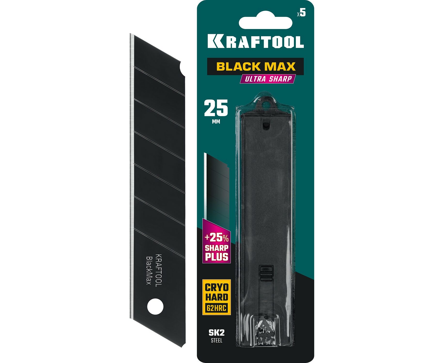 Сменные лезвия KRAFTOOL BLACK MAX 25 мм, сегментированные, 5 шт сменные лезвия olfa сегментированные для графических работ 9 мм 10 шт в боксе