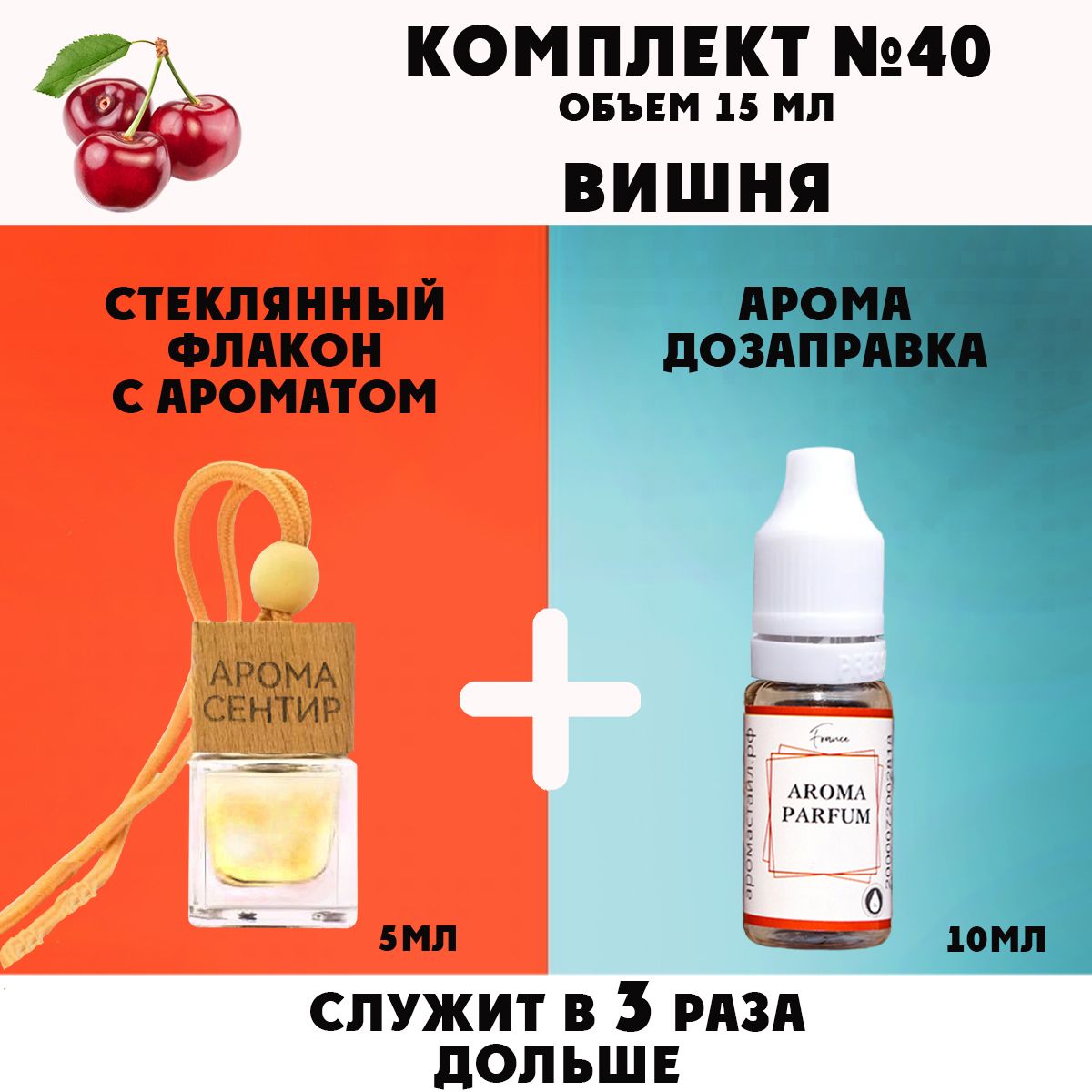 

Автомобильный ароматизатор Аромастайл флакон с деревянной крышкой и заправка Вишня