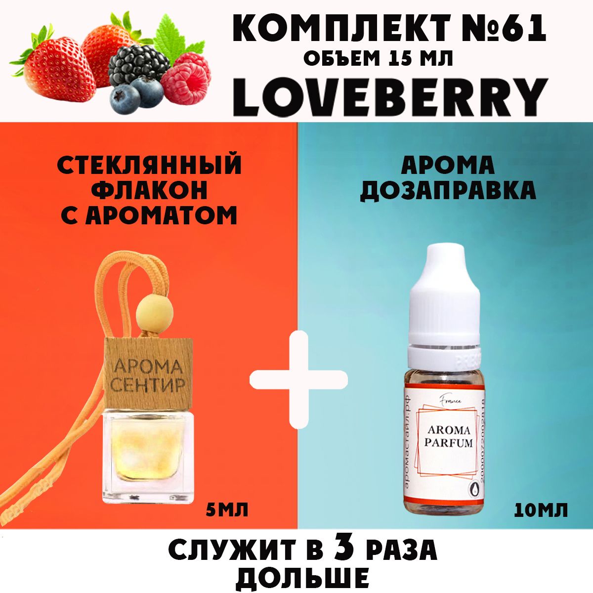 

Автомобильный ароматизатор Аромастайл флакон с деревянной крышкой и заправка Loveberry