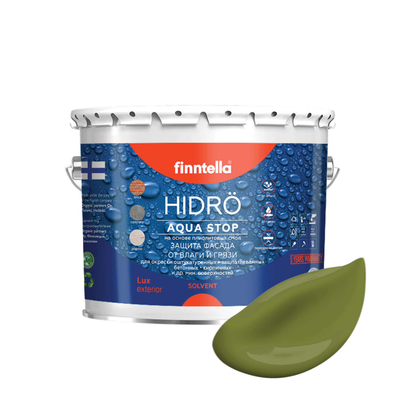 

Краска HIDRO, RUOHO травяной зеленый, 2,7л, HIDRO самоочищающаяся фасадная со свойствами лотоса, плиолит-полиуретановая