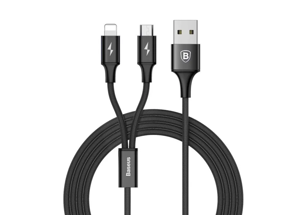 

Кабель Baseus Rapid Series 2-in-1 USB Type-C - Micro USB/Lightning 1.2 м, черный CAMT-SU01