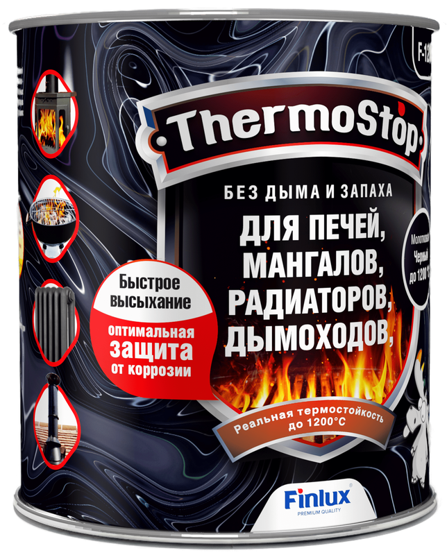 Защитно-декративная эмаль Finlux ThermoStop F-1200 антикоррозионная 0,25кг Черный