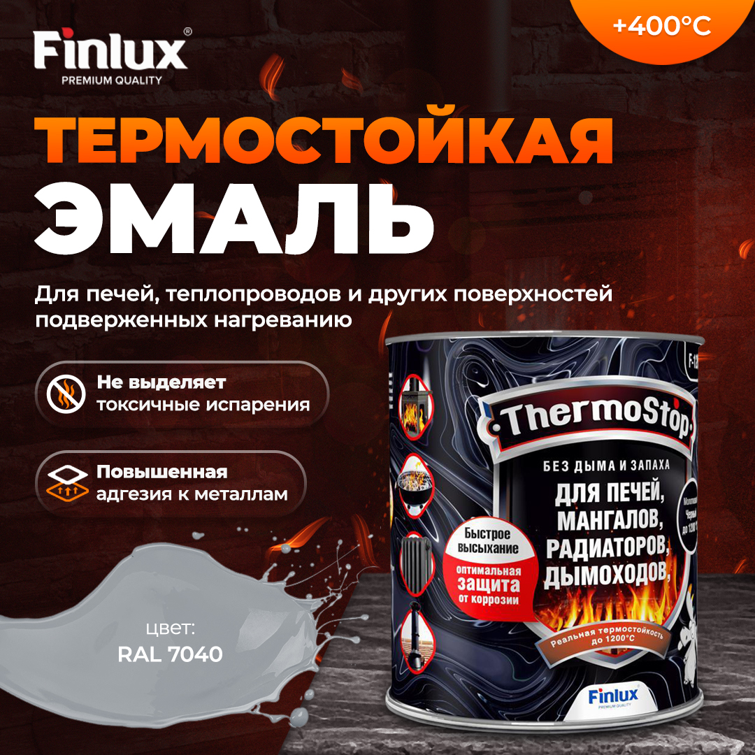 фото Защитно-декративная эмаль finlux thermostop f-1200 антикоррозионная 0,25кг черный