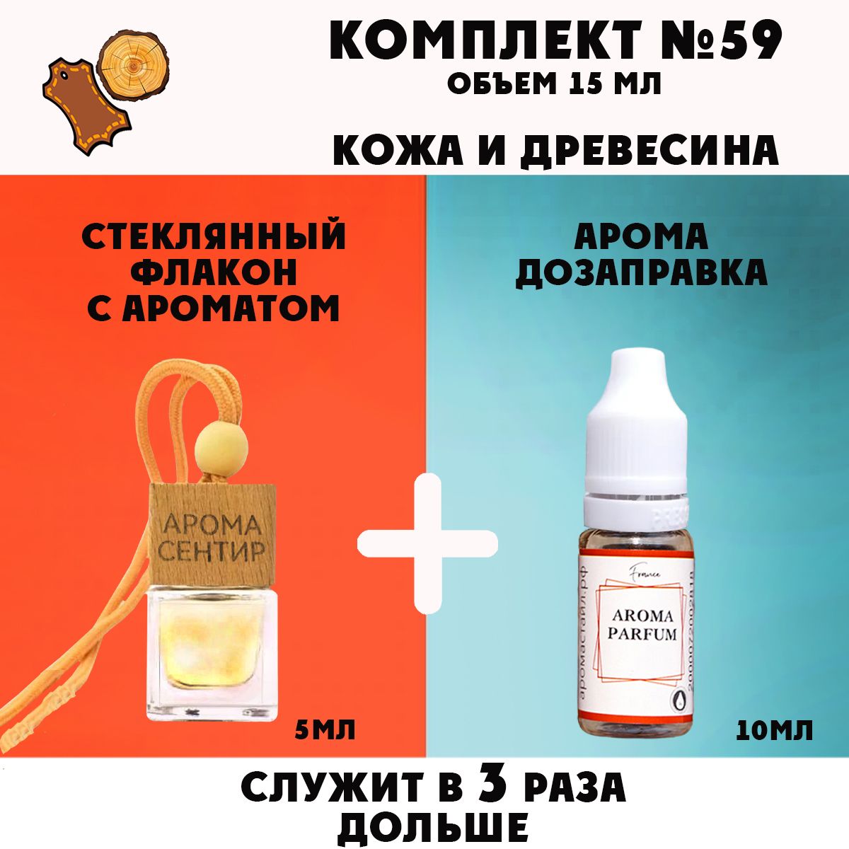 

Автомобильный ароматизатор Аромастайл флакон с деревянной крышкой и заправка Кожа