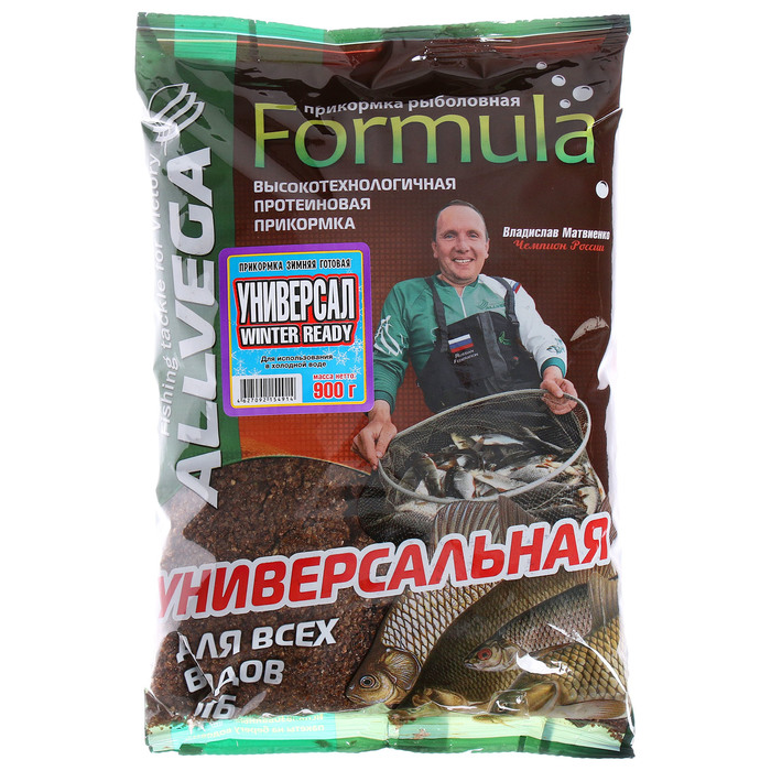 

Прикормка зимняя готовая ALLVEGA Formula Winter Ready, 0,9 кг, универсальная, Коричневый, Formula Winter Ready