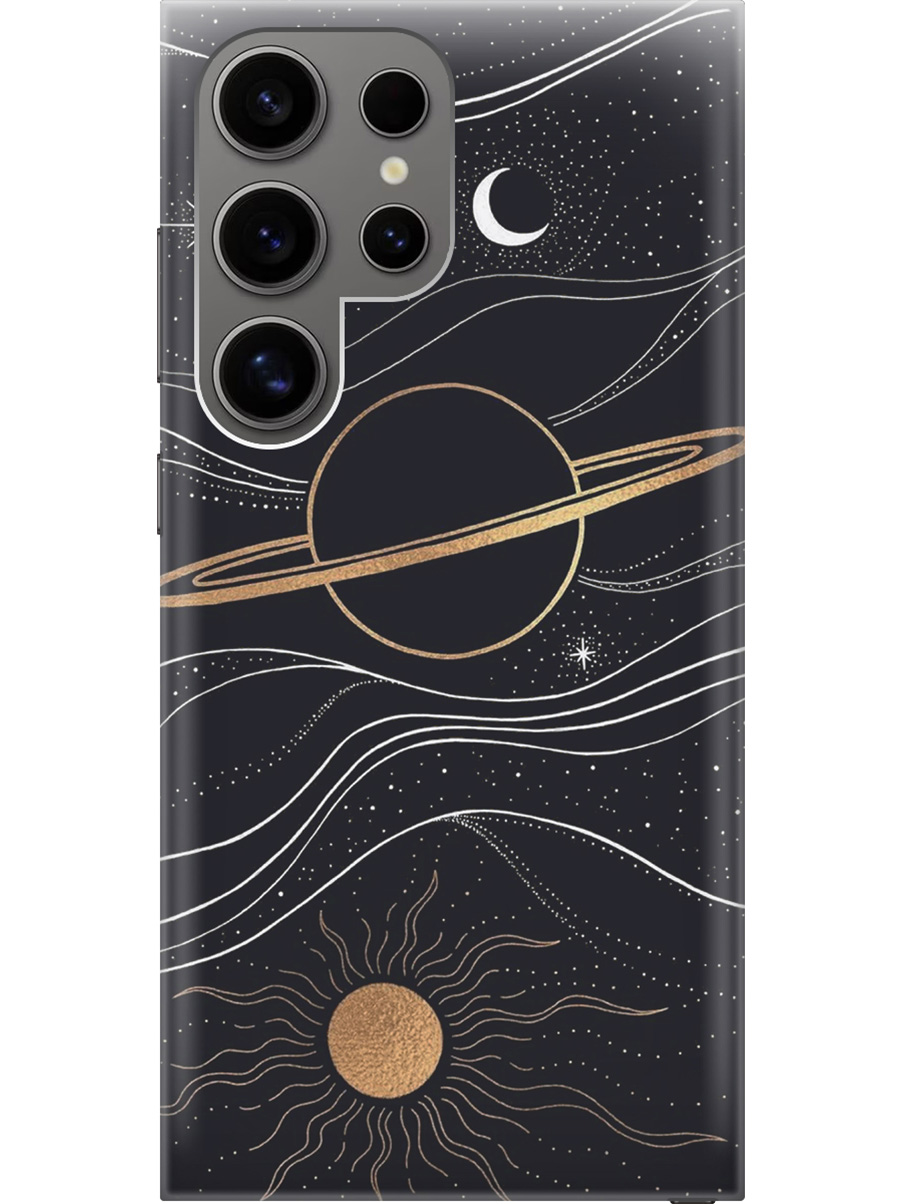 

Силиконовый чехол на Samsung Galaxy S24 Ultra с рисунком "Сатурн и солнце", Белый;желтый, 20011901