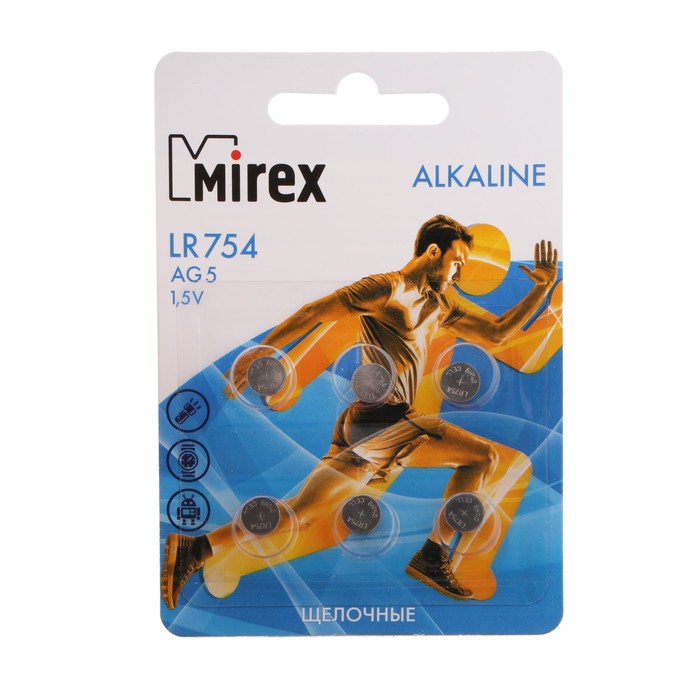 Mirex Батарейка алкалиновая Mirex, LR754, AG5, 1.5В, блистер, 6 шт