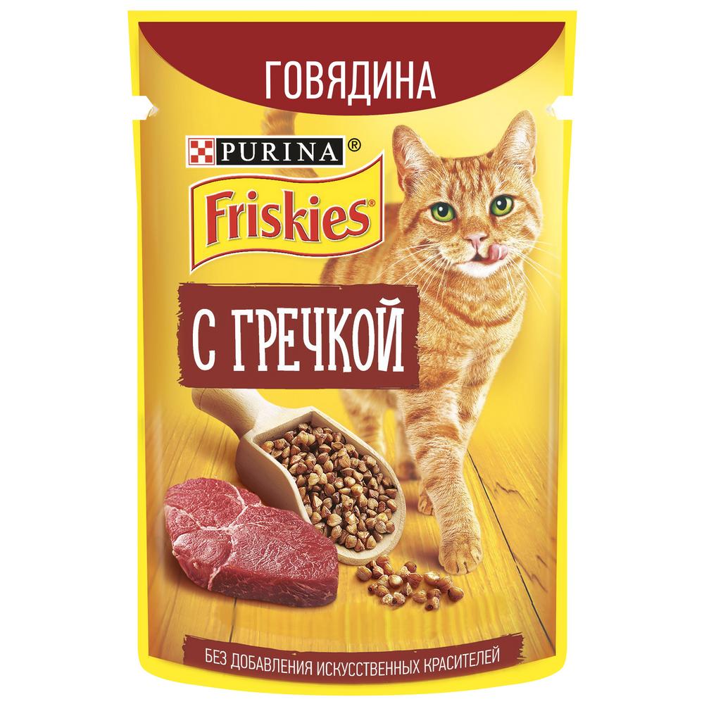 фото Влажный корм для кошек friskies с говядиной и гречкой в подливе, 75 г