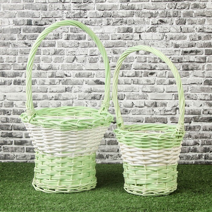 

Набор корзин, 2 шт, 27x19/32 см, 23x16/27 см, ива, Белый;зеленый