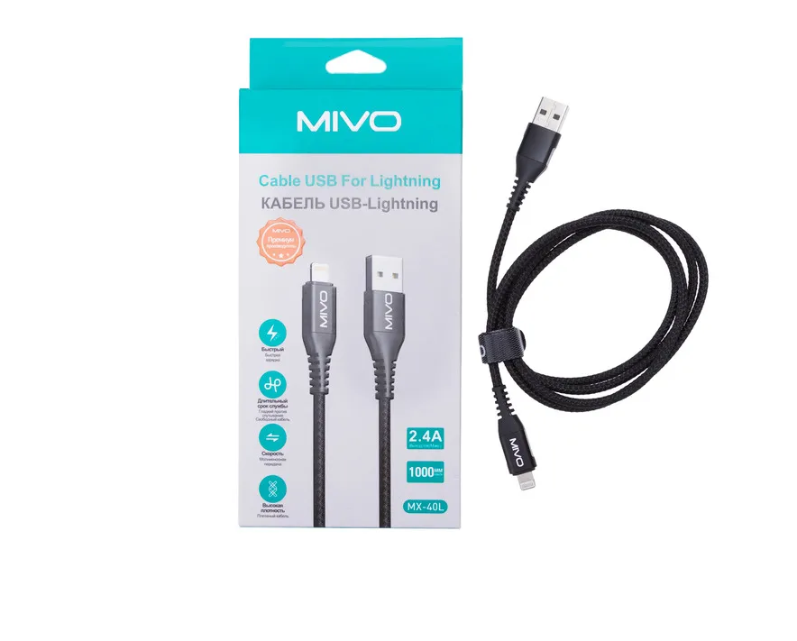 Кабель для мобильных устройств Lightning Mivo MX-40L 1м черный