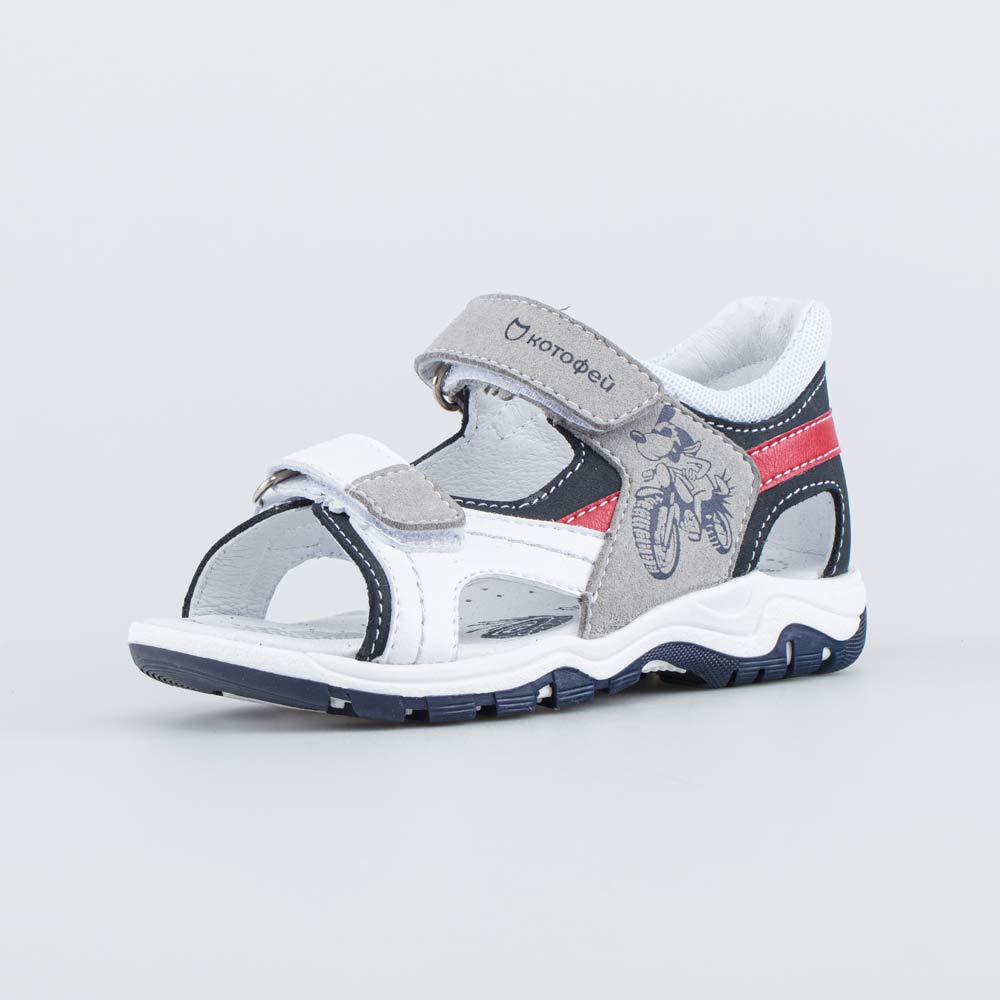 

Сандалии (туфли летние) для мальчиков Котофей 324051-23 бел-син-сер р. 25, Белый, 324051-23