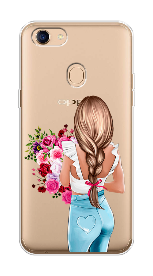 

Чехол на Oppo F5 "Девушка с цветами", Коричневый;розовый;голубой, 250250-6