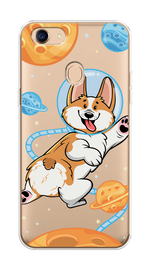 

Чехол на Oppo F5 "Корги-космонавт", Голубой;бежевый;белый, 250250-1