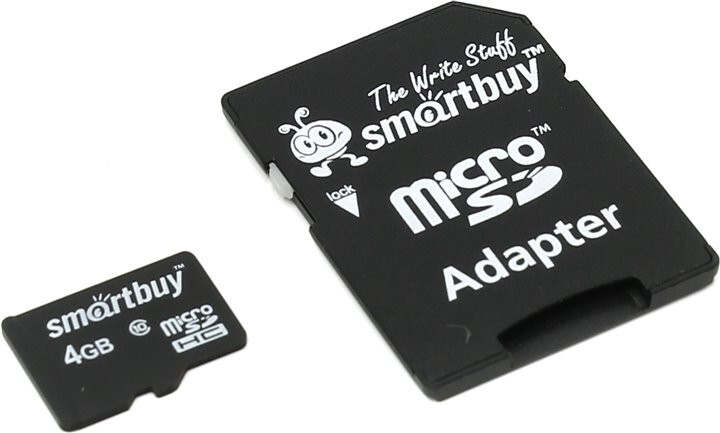 Карта памяти Smartbuy MicroSDHC 4GB Class10+SD адаптер