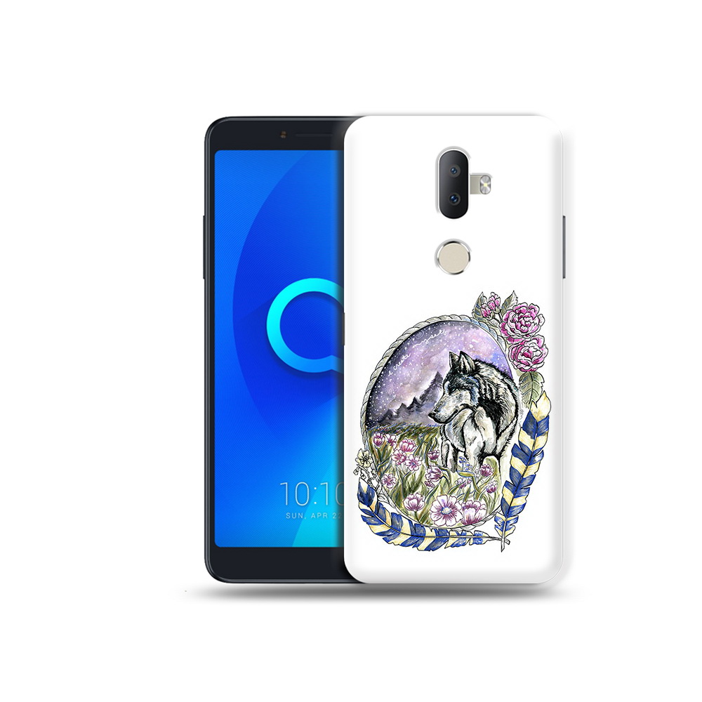 

Чехол MyPads Tocco для Alcatel 3V нарисованный волк в цветах с перьями, Прозрачный, Tocco