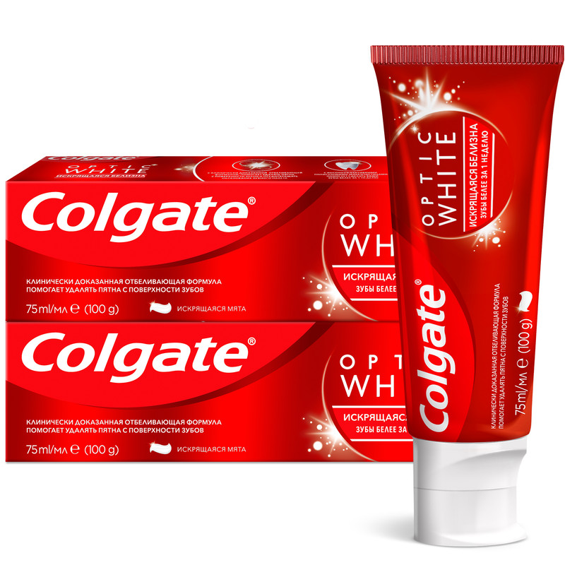 Комплект Зубная паста Colgate OPTIC WHITE 75 мл х 2 шт. комплект зубная паста альбадент кофе и сигарета 95 г х 4 шт