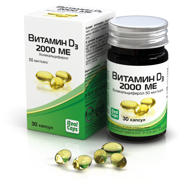 Купить Витамин D3 РеалКапс 2000 МЕ холекальциферол 570 мг капсулы 30 шт.