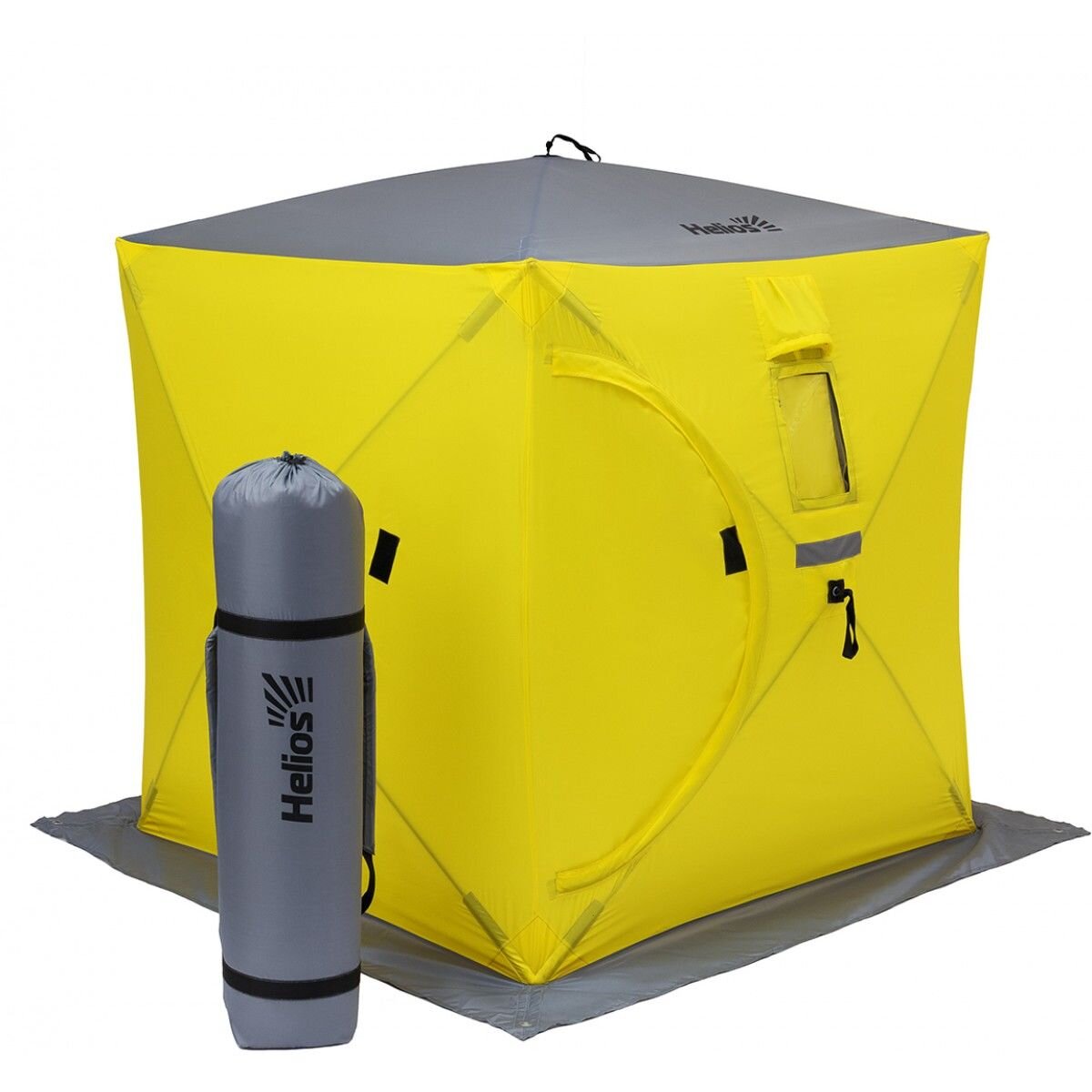 Палатка Helios Куб, для рыбалки, 4 места, желтый/серый