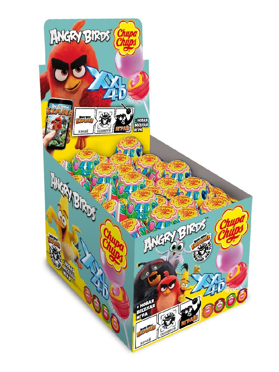 Карамель Chupa Chups XXL 4D ANGRY BIRDS ассорти 40 шт.