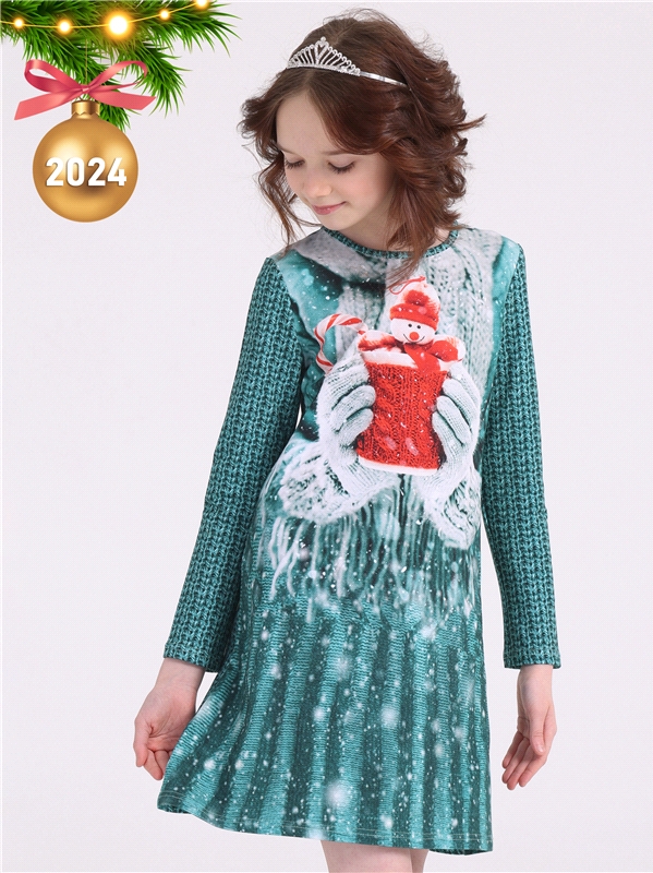 Платье детское Апрель 1ДПД2669258ня, кружка в руках+вязка бирюза, 146