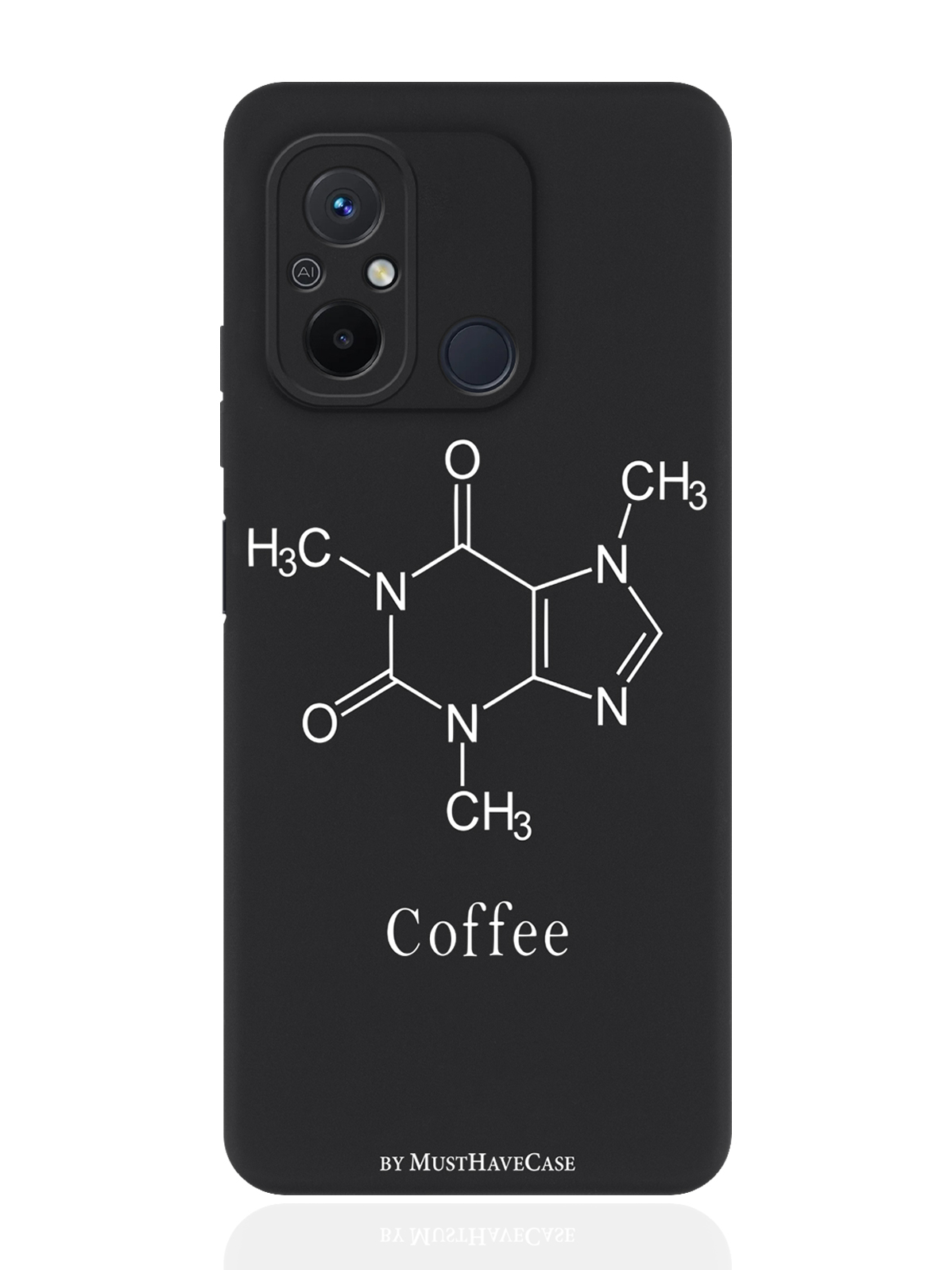 

Чехол для смартфона Xiaomi Redmi 12C черный силиконовый Молекула кофе