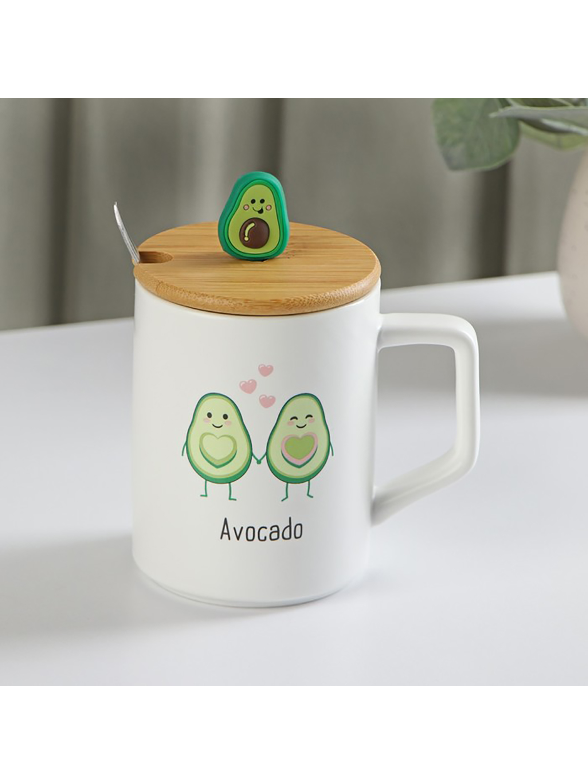 Кружка Avocado керамическая, 360 мл с крышкой и ложкой