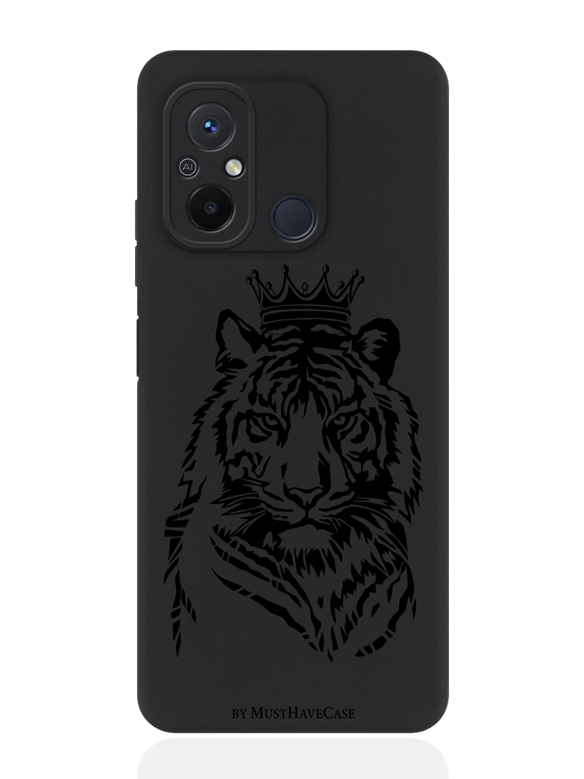 

Чехол для смартфона Xiaomi Redmi 12C черный силиконовый Тигр с Короной, Белый;черный