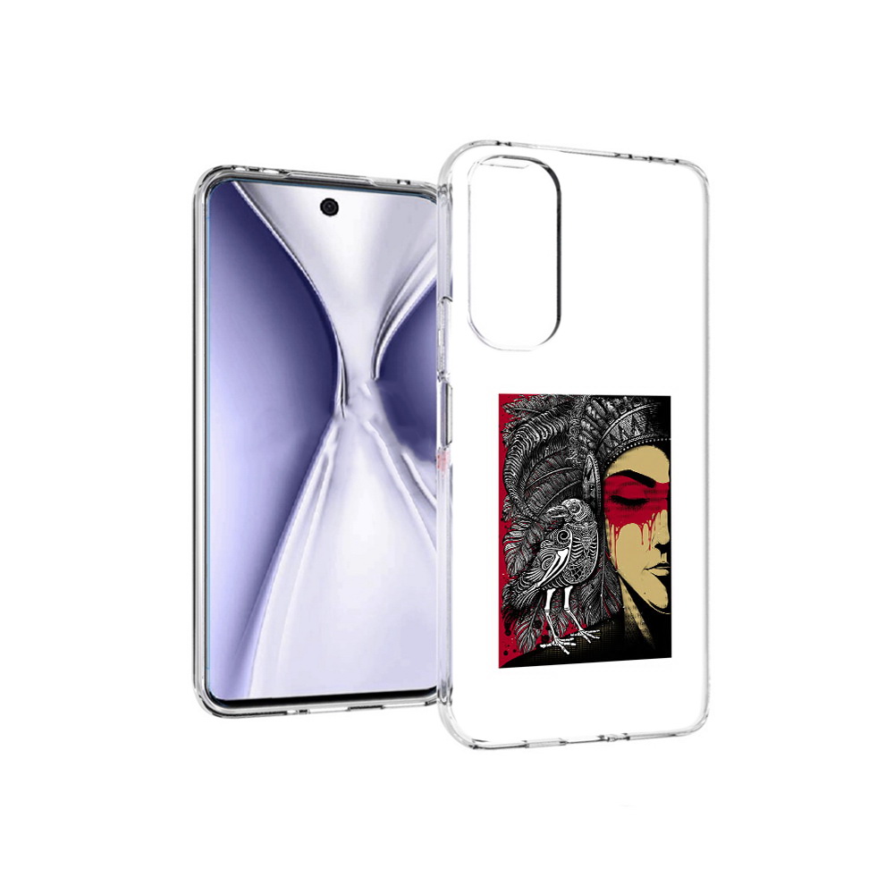 Чехол MyPads Tocco для Huawei Honor X20 девушка с вороном в абстракции