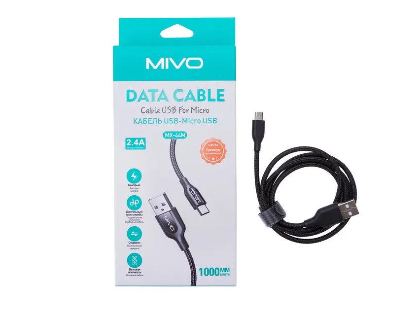 Кабель для мобильных устройств micro USB Mivo MX-44M 1м черный