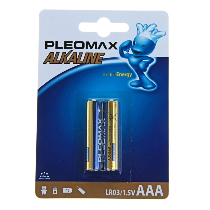 Pleomax Батарейка алкалиновая Pleomax, AAA, LR03-2BL, 1.5В, блистер, 2 шт.