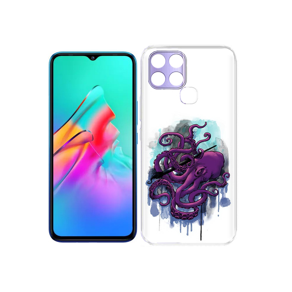 

Чехол MyPads Tocco для Infinix Smart 6 фиолетовый осьминог, Прозрачный, Tocco