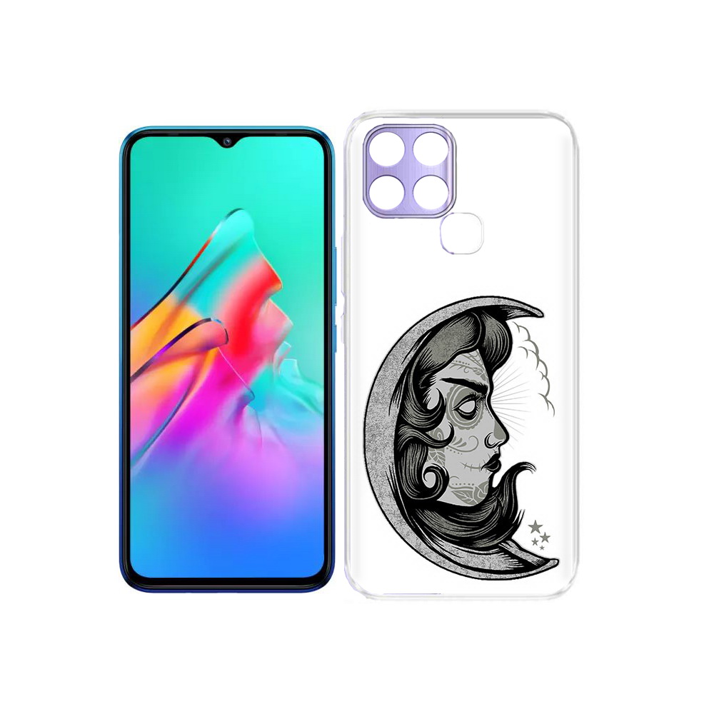 

Чехол MyPads Tocco для Infinix Smart 6 черно белая луна с лицом, Прозрачный, Tocco