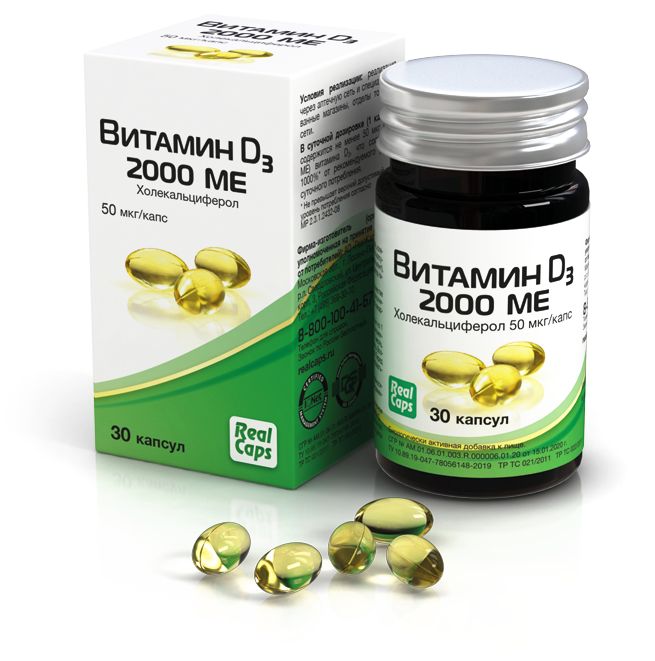 Купить Витамин D3 РеалКапс 2000 МЕ холекальциферол 570 мг капсулы 30 шт., Россия