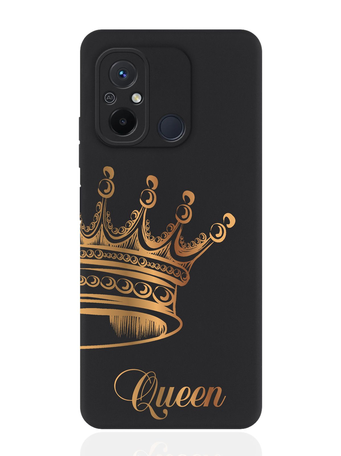 

Чехол для смартфона Xiaomi Redmi 12C черный силиконовый Парный чехол корона Queen, Черный;желтый