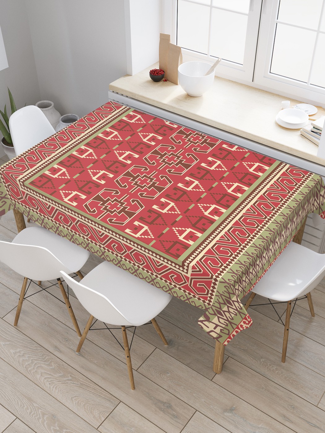 

Скатерть прямоугольная JoyArty "Бохо стиль" из сатена, 120x145 см, Красный, Бохо стиль