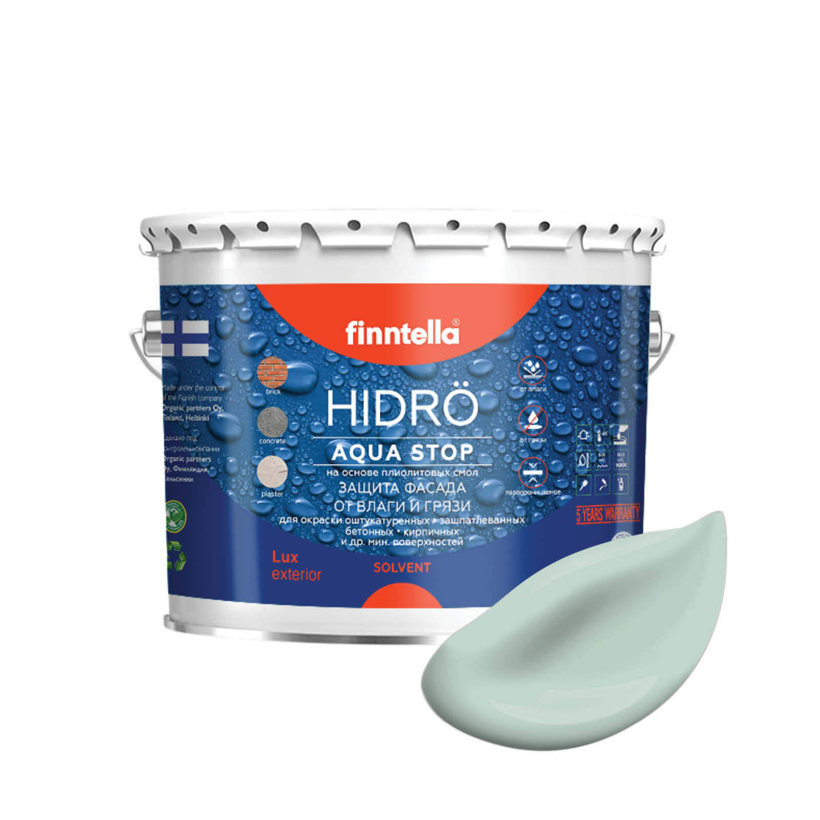 

Краска HIDRO, PAISTAA бледно-бирюзовый, 2,7л, Белый;зеленый, HIDRO самоочищающаяся фасадная со свойствами лотоса, плиолит-полиуретановая