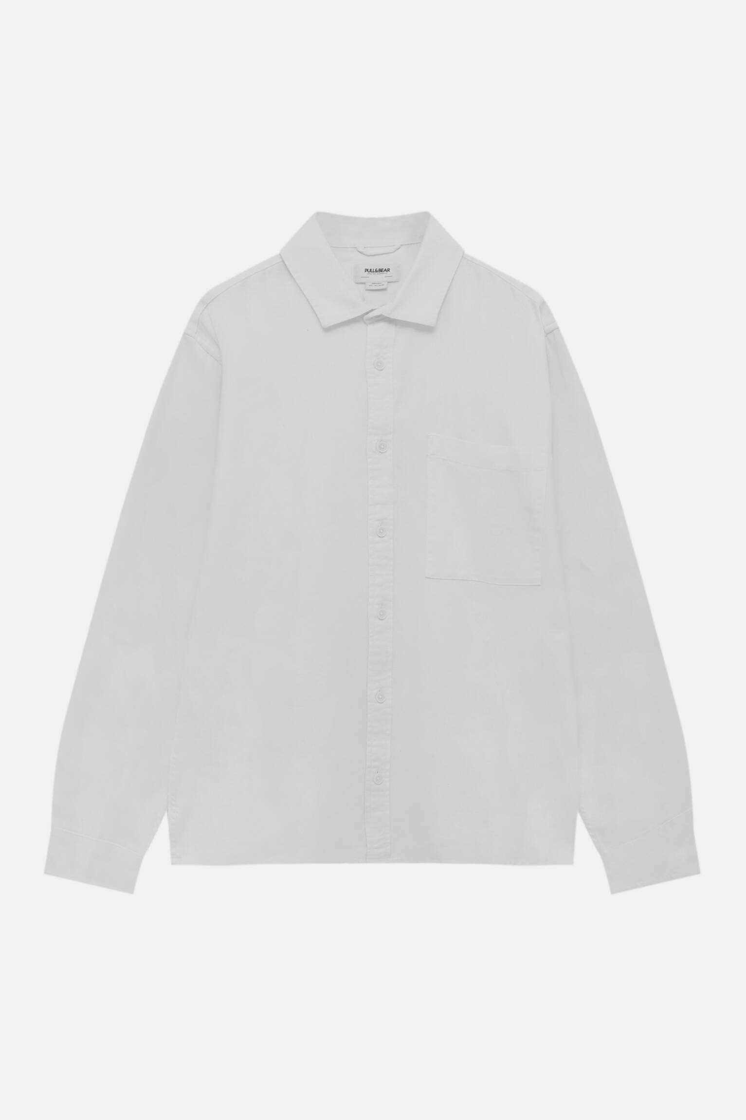 Рубашка мужская Pull&Bear PUL550692558 белая S. Доставка из-за рубежа.