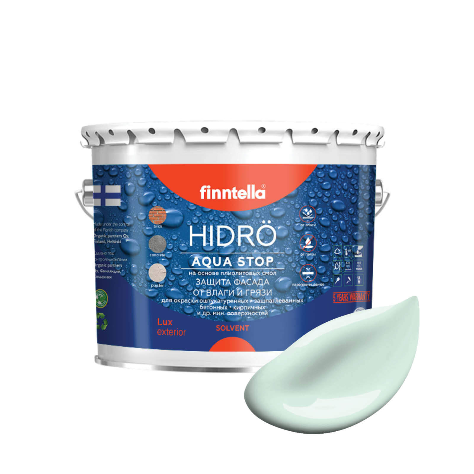 

Краска HIDRO, LINTU бледно-бирюзовый, 2,7л, Зеленый;белый, HIDRO самоочищающаяся фасадная со свойствами лотоса, плиолит-полиуретановая