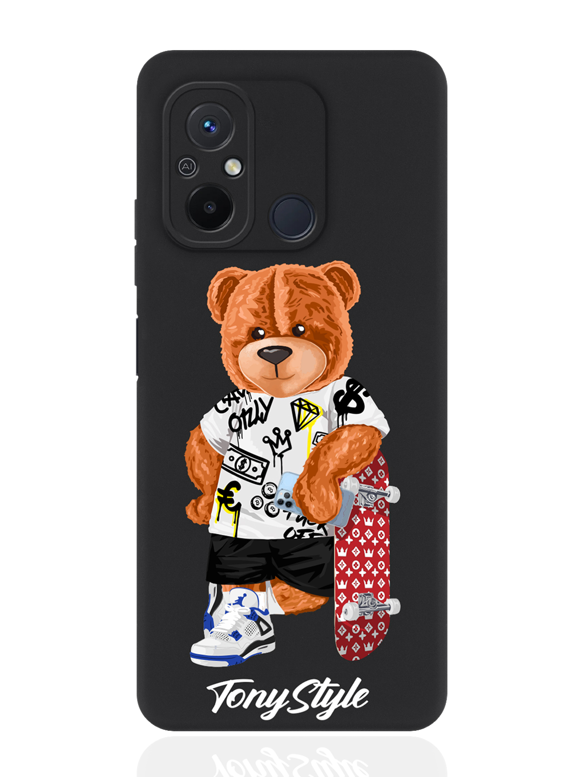 

Чехол для смартфона Xiaomi Redmi 12C черный силиконовый Tony Style со скейтом, Черный;желтый;красный