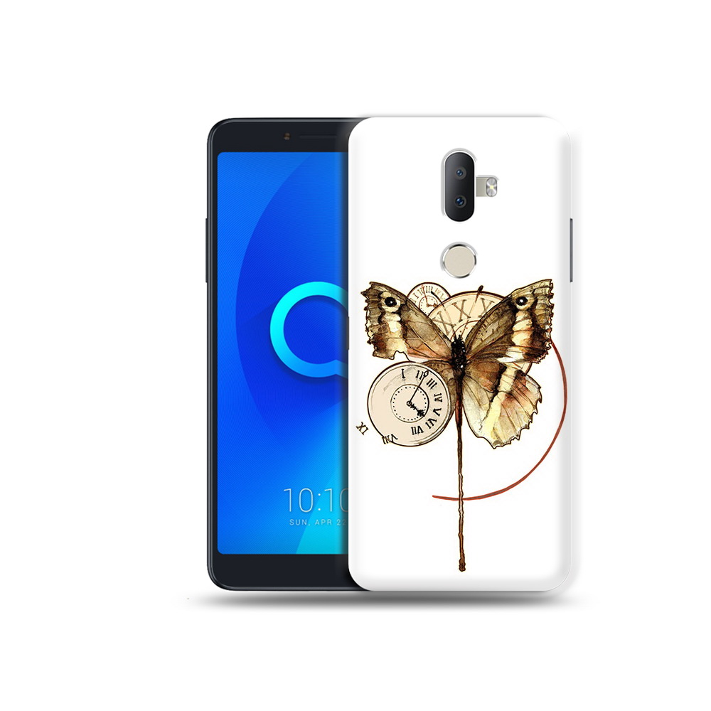 

Чехол MyPads Tocco для Alcatel 3V старинные часы с бабочкой, Прозрачный, Tocco