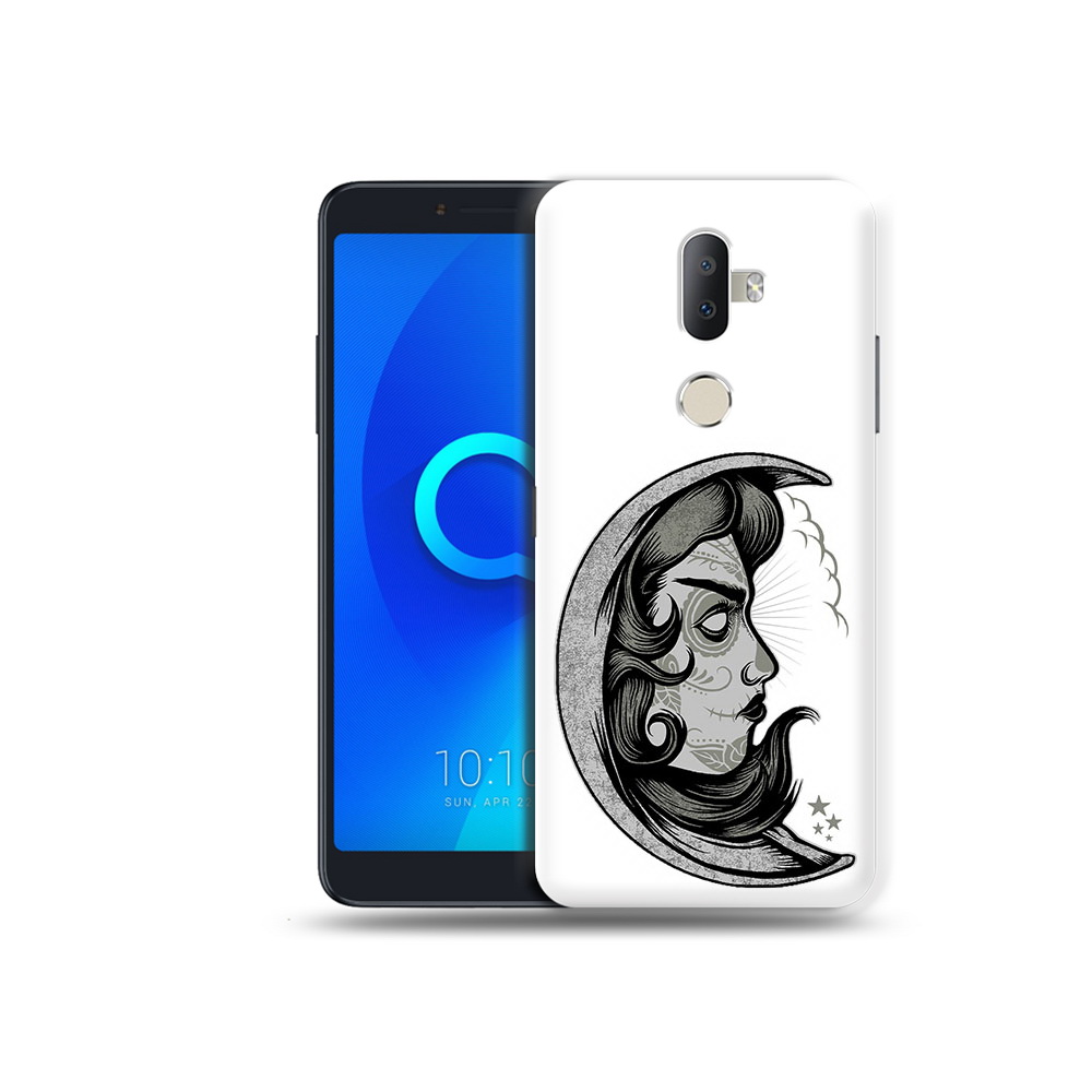 

Чехол MyPads Tocco для Alcatel 3V черно белая луна с лицом, Прозрачный, Tocco