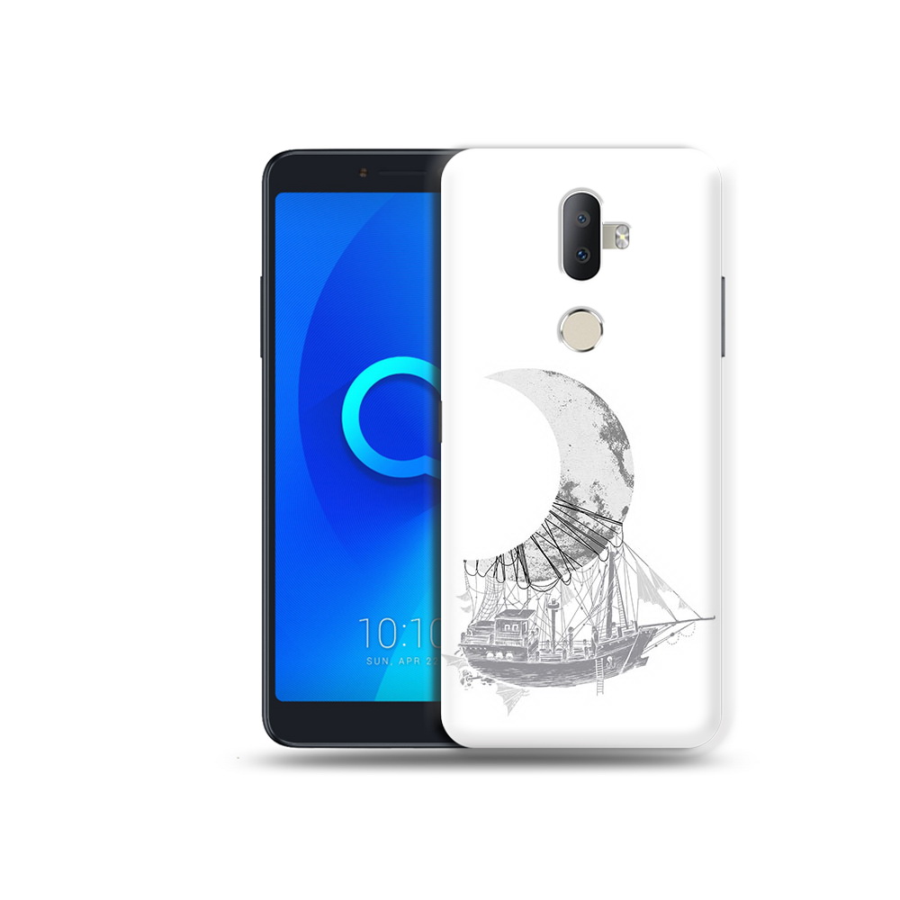 

Чехол MyPads Tocco для Alcatel 3V черно белый корабль полумесяц, Прозрачный, Tocco