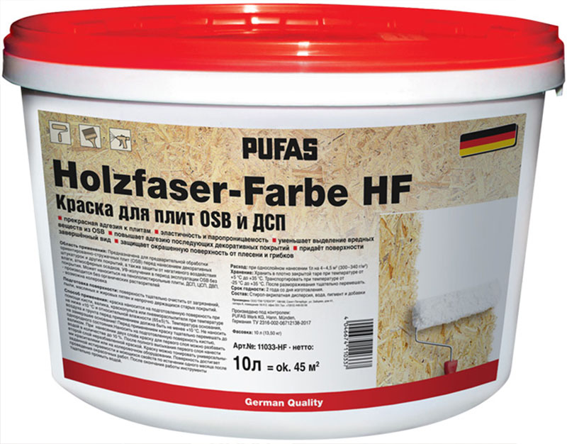

PUFAS Holzfaser-Farbe краска для плит OSB и ДСП (10л), Белый, PUFAS Holzfaser-Farbe краска для плит OSB и ДСП (10л)