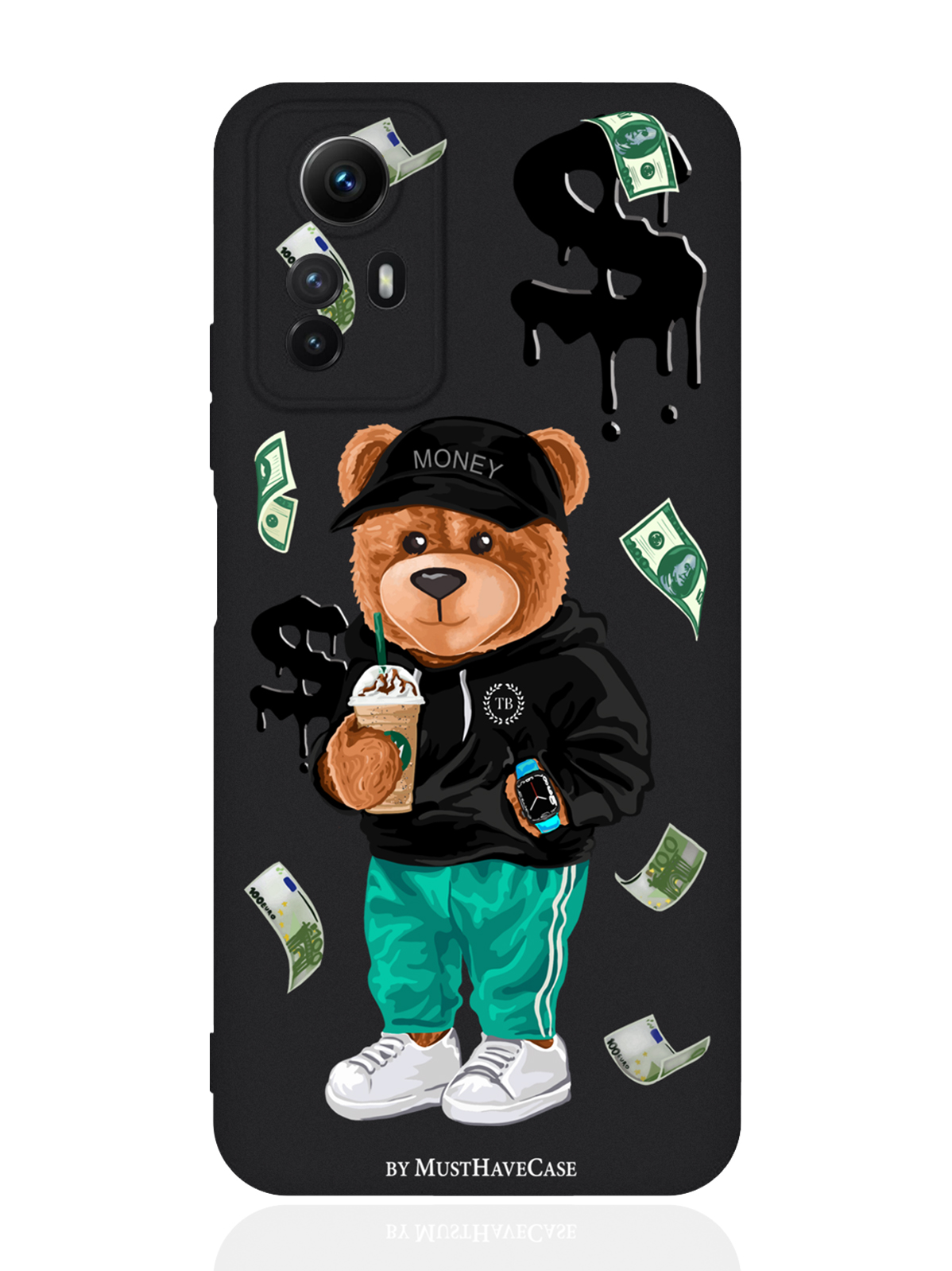 

Чехол для смартфона Xiaomi Redmi Note 12s черный силиконовый Tony Bear/ Мишка Тони, Черный;зеленый;коричневый